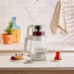چایساز شیشه ای کاراجا مدل Glass Tea Xl 2 in 1 کرم