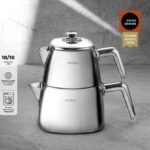 کتری قوری استیل امسان مدل Tea Time کوچک نقره ای